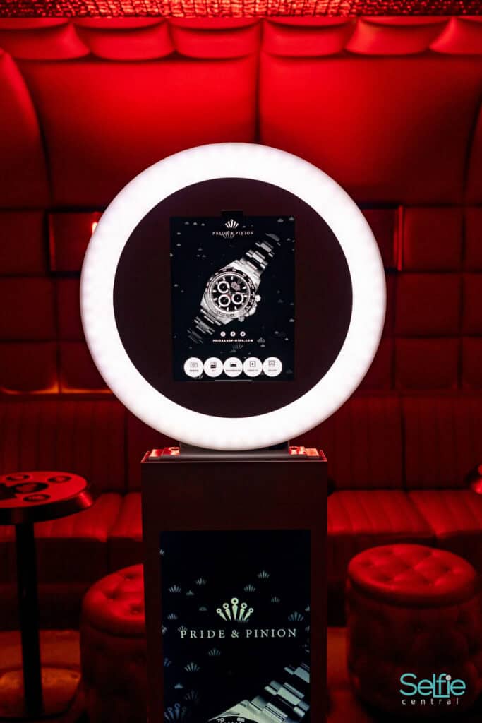 Photo booth with ring light at Auckland event venue for selfies and photos.