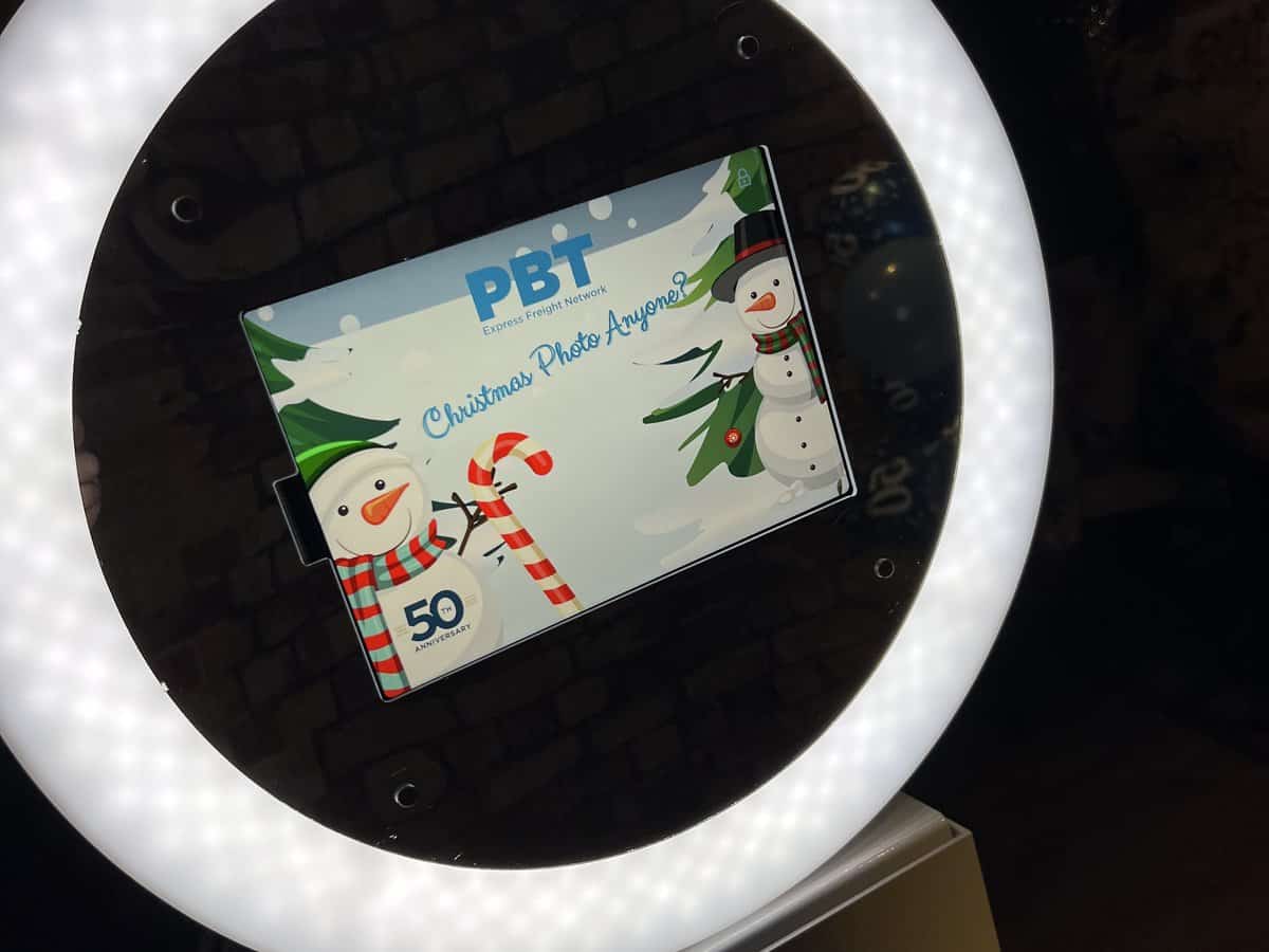 Photo booth set up for a Christmas party marquee event